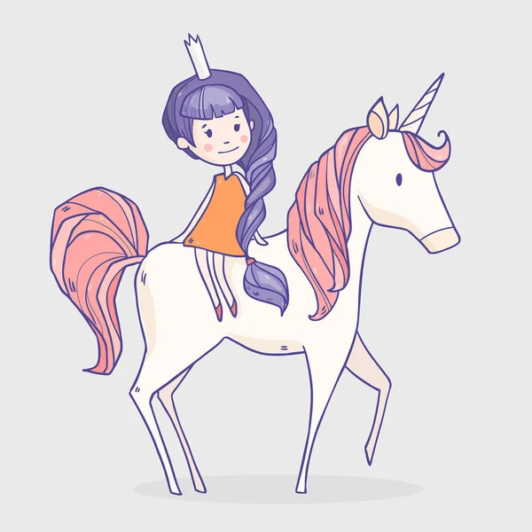 Princesse équitation licorne — Image vectorielle