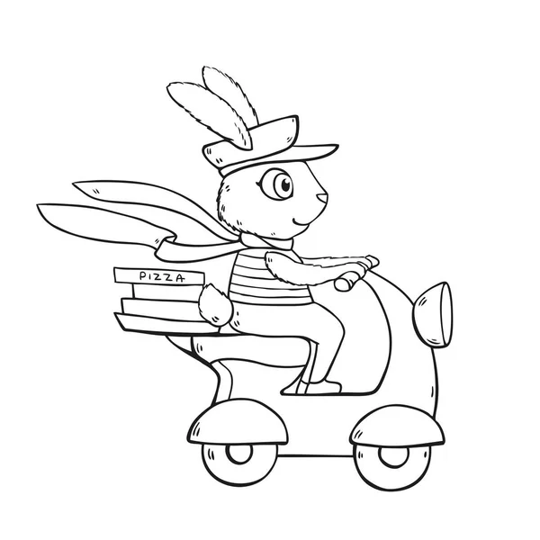 Dessin animé lapin conduite scooter — Image vectorielle