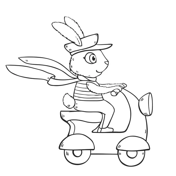 漫画のウサギの運転のスクーター — ストックベクタ