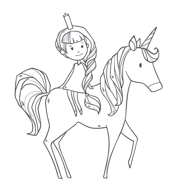 Princesa montado unicornio — Vector de stock