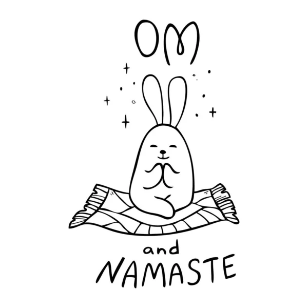 Tavşanın Yogada Oturduğu Vektör Karikatür Çizimi Nilüfer Nilüfer Meditasyonunu Elle — Stok Vektör