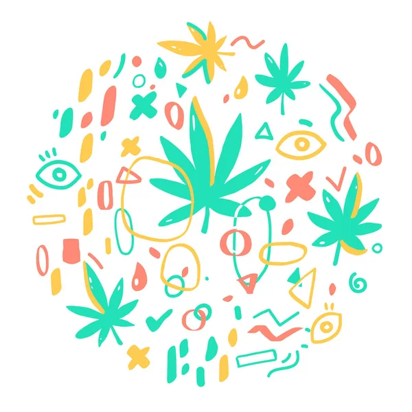 Hojas Marihuana Cannabis Con Elementos Abstractos Ilustración Vectorial Aislada Sobre — Vector de stock