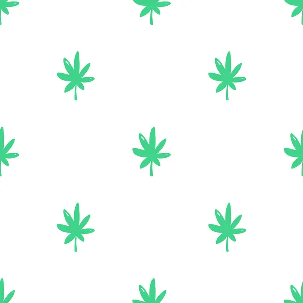 白い背景に大麻の葉を持つベクトルシンプルなシームレスパターン — ストックベクタ