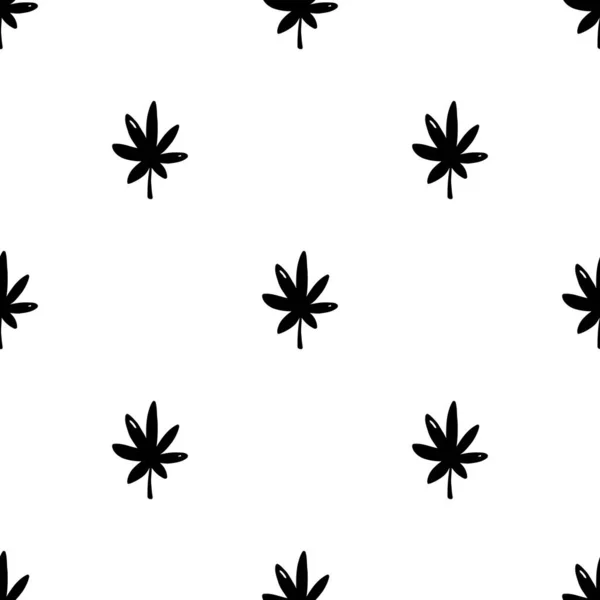 白色背景上的带大麻金丝雀叶的矢量简单无缝图案 — 图库矢量图片