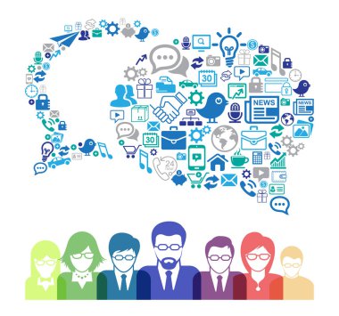 Sosyal Medya Icons ile sosyal ağ konuşma ve konuşma kabarcıklar illüstrasyon