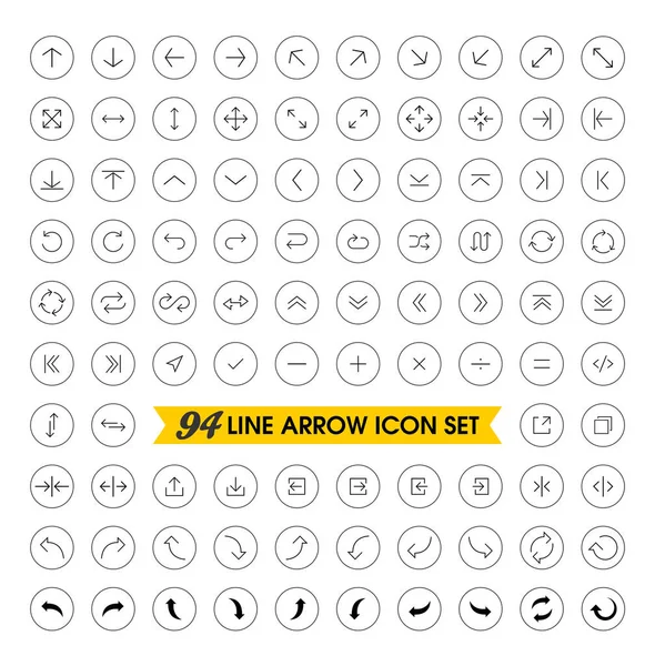 Línea delgada iconos de flecha conjunto — Vector de stock