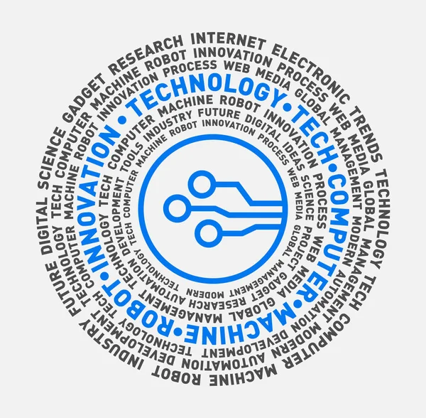 Nuvem de palavra vetorial de tecnologia, tecnologia, computador, máquina, robô e inovação — Vetor de Stock