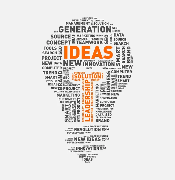 Vector word cloud of ideas light bulb — Stock Vector