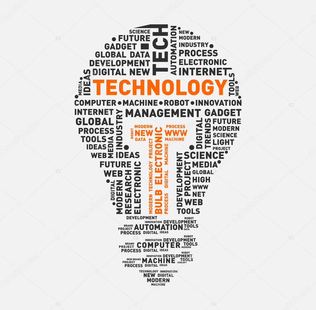 Vector word cloud of technology light bulb