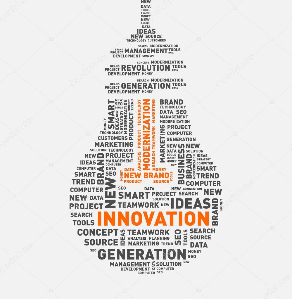 Vector word cloud of innovation light bulb