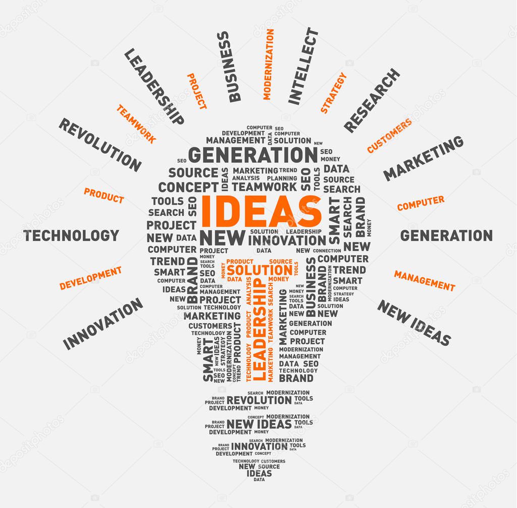 Vector word cloud of ideas light bulb