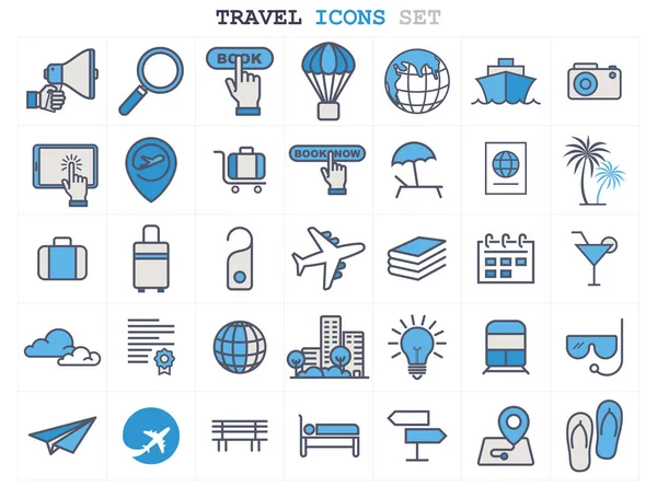 Conjunto de iconos de línea de viajes y turismo diseño plano, plantilla de diseño de logotipo — Vector de stock