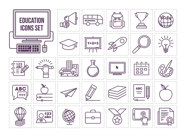 LINHA DE EDUCAÇÃO ICON SET — Vetor de Stock