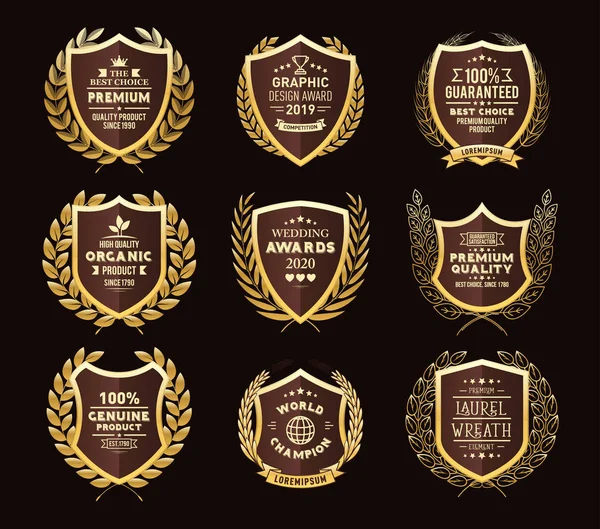 Insignes d'or de luxe Laurel Wreath Collection — Image vectorielle