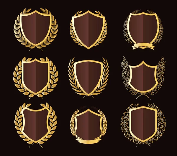 Luxusní zlaté odznaky vavřínový věnec kolekce — Stockový vektor