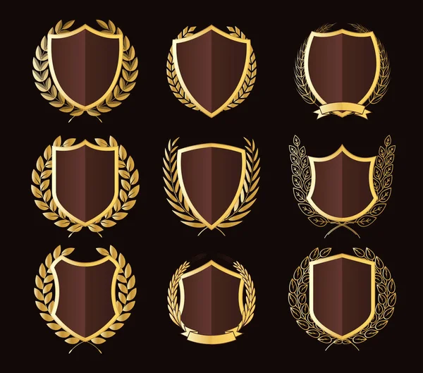 Insignias de oro de lujo Laurel Colección Corona — Vector de stock