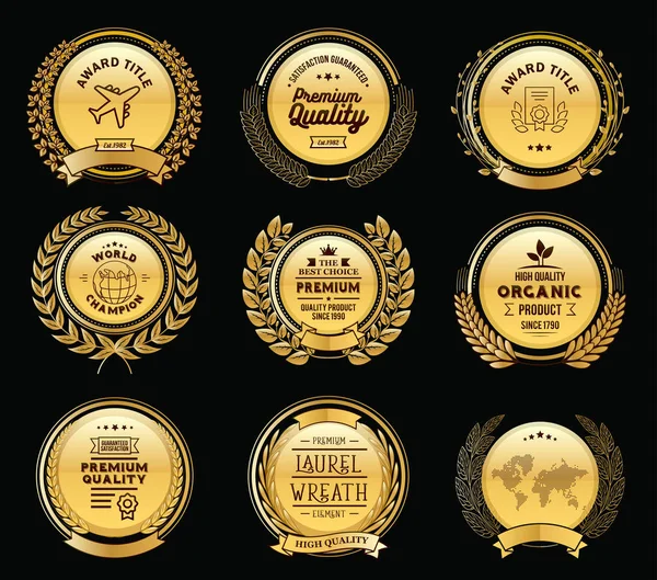 Insignes d'or de luxe Laurel Wreath Collection — Image vectorielle