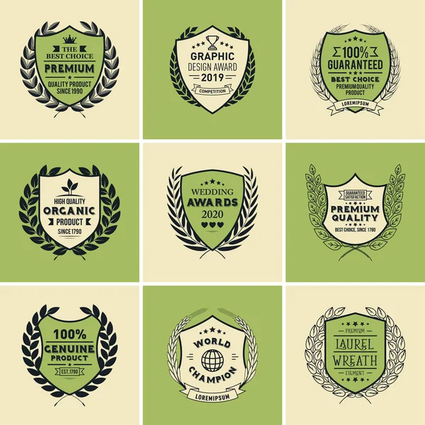 Laurel Wreath Badges Vector. Modelo para Prêmios, Marca de Qualidade, Diplomas e Certificados . —  Vetores de Stock