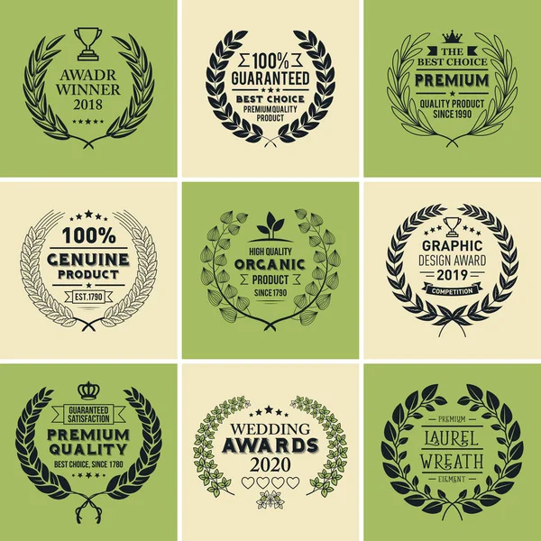 Laurel Wreath Badges Vector. Plantilla para Premios, Marca de Calidad, Diplomas y Certificados . — Archivo Imágenes Vectoriales