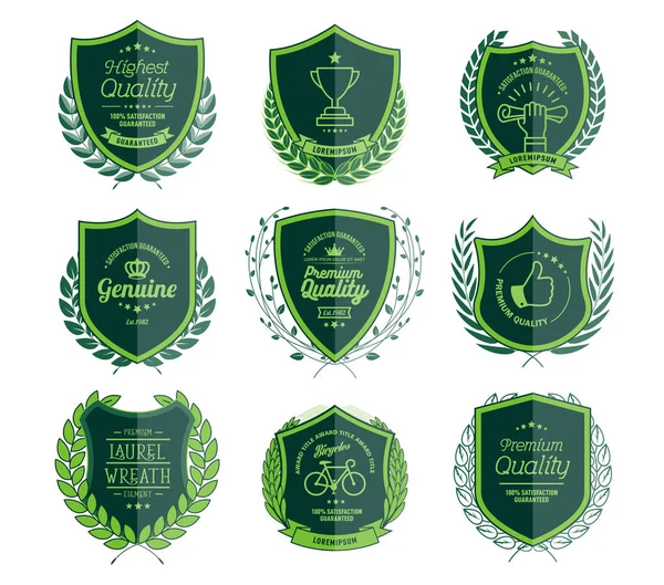 Insignias verdes de lujo Laurel Colección Corona — Vector de stock