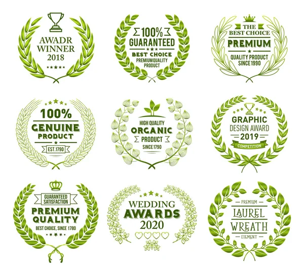 Laurel Wreath Badges Vector. Plantilla para Premios, Marca de Calidad, Diplomas y Certificados . — Archivo Imágenes Vectoriales