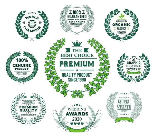 Laurel Wreath Badges Vector. Plantilla para Premios, Marca de Calidad, Diplomas y Certificados . — Vector de stock