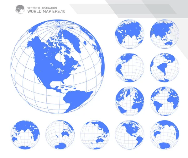 Σφαίρες δείχνει γη με όλες τις ηπείρους. Διάνυσμα υδρόγειο ψηφιακό κόσμο. Διάστικτο παγκόσμιο χάρτη διάνυσμα. — Διανυσματικό Αρχείο