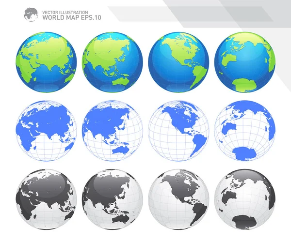 Globes showing earth with all continents. Digital world globe vector. Dotted world map vector. — Stock Vector