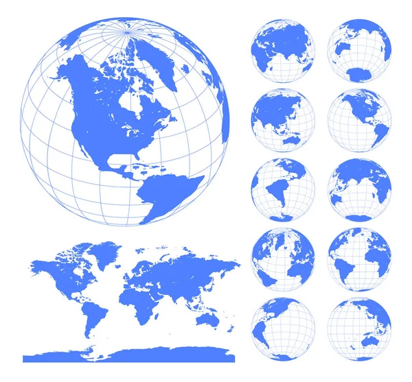 Globos mostrando la tierra con todos los continentes. Digital world globe vector. Mapa del mundo punteado vector . — Archivo Imágenes Vectoriales