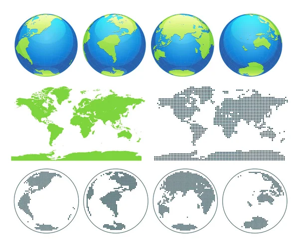 Globos mostrando a Terra com todos os continentes. Mundo digital vetor globo. Vetor de mapa mundo pontilhado . —  Vetores de Stock