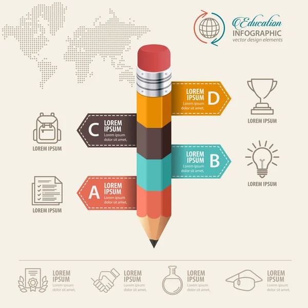 Oktatási koncepció. Ceruza és buborék beszéd ikonok. használható web design, a sablon banner, a lehetőségek száma, fokozzák a beállítások, a munkafolyamat-elrendezés, a rajz, a infographic. — Stock Vector