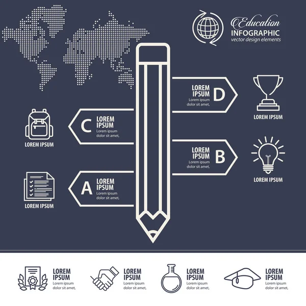 Onderwijs concept. Potlood- en bellendiagrammen toespraak met pictogrammen. kan worden gebruikt voor webontwerp, sjabloon voor spandoek, opties voor alineanummering, intensiveren opties, werkstroom layout, diagram, infographic. — Stockvector