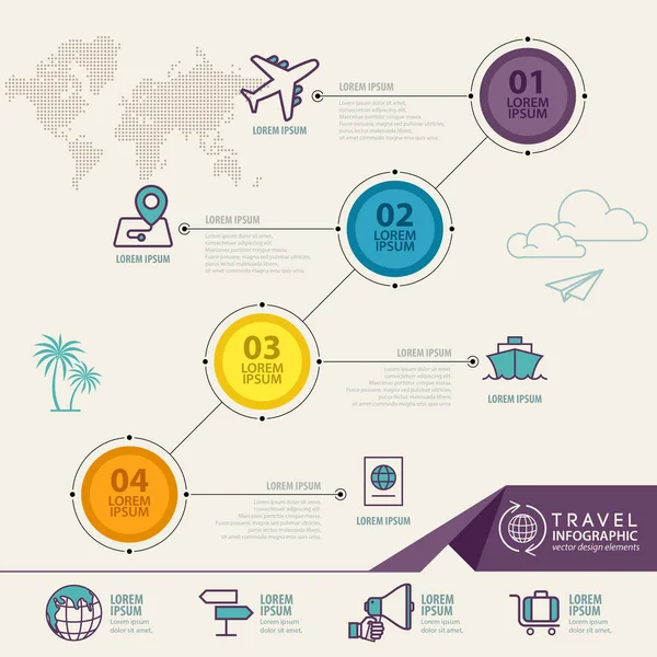 Infographic στοιχεία με ταξίδια εικονίδια. μπορεί να χρησιμοποιηθεί για ταξίδια infographic, σχεδιασμός ιστοσελίδων, πρότυπο banner. — Διανυσματικό Αρχείο