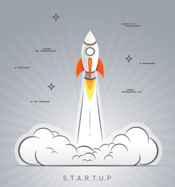 İş kurma konsepti. Düz tasarım roket fırlatma vektörü çizimi