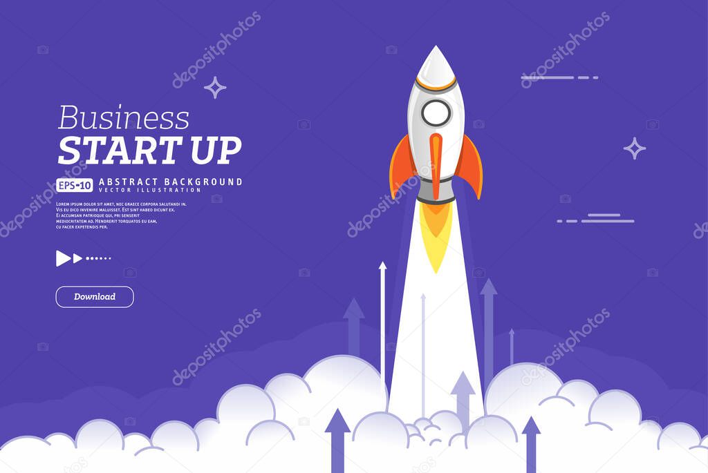 Business startup concept. Flat design rocket launch vector illustration