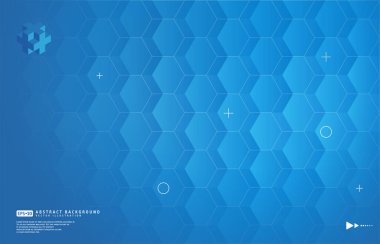 Soyut Arkaplan - Mavi fütürist yüzey altıgen desenli Yüksek Teknolojik Dijital ve İletişim Konsepti tasarımı. Vektör stok illüstrasyonu.