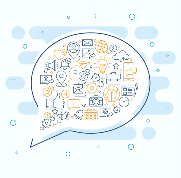 Social Media Bubble Speech Concept Line Icons Icônes Ligne Colorées — Image vectorielle