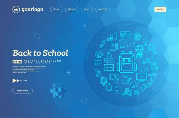 Επιστροφή Στο Σχολείο Vector Landing Page Πρότυπο Σχεδιασμού Μπλε Σχέδιο — Διανυσματικό Αρχείο