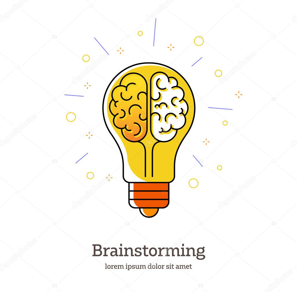 Creative Idea - vector line design style symbol. Lightbulb representing ideas - Symbol of creativity, creative idea, thinking isolated on white background.