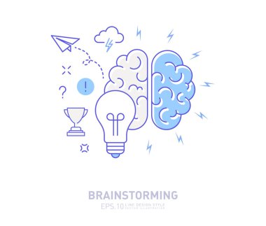 Vektör düz çizgi tasarım simgesi. Web tasarımı, pazarlama ve baskı materyalleri için beyin fırtınası konsepti. Stok illüstrasyonu.