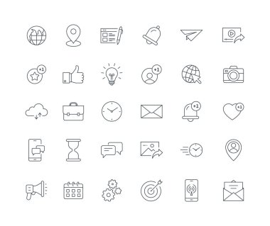 Modern ince çizgi sosyal medya ikonları. Vektör çizgisi tasarım biçimi illüstrasyonu.