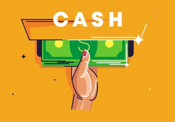 ATM 'den para çekilişinin vektör illüstrasyonu, bir tomar para.
