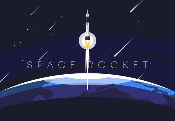 Vector Illustration Planet Foreground Background Space Stars Space Rocket Takes — Stock Vector