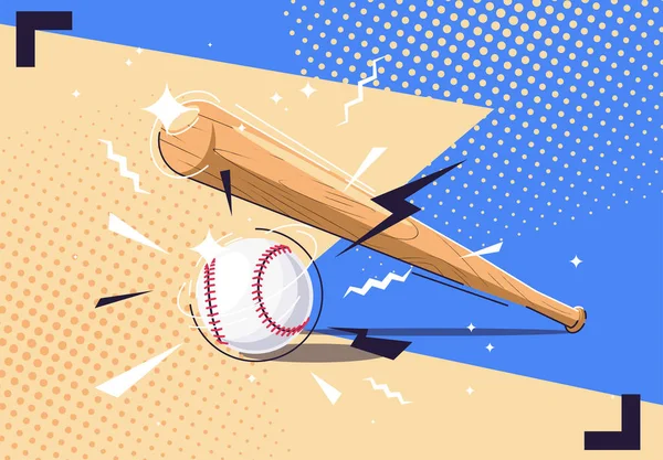 Illustrazione Vettoriale Mazza Baseball Baseball Palla Bianca Attrezzature Sportive Partita — Vettoriale Stock