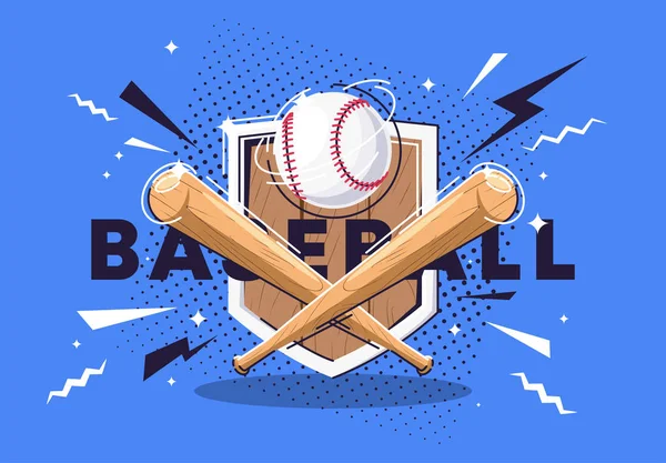 Vector Illustration Composition Baseball Bats Baseball Background Wooden Shield — Stock Vector