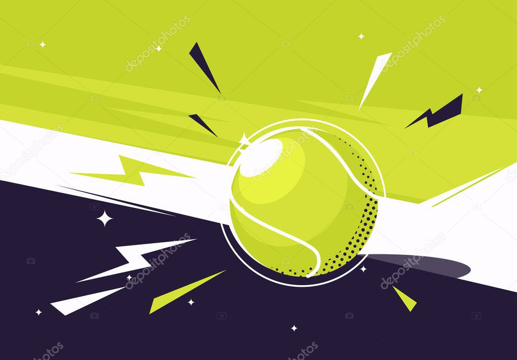 Vector illustration of a tennis ball on a tennis court