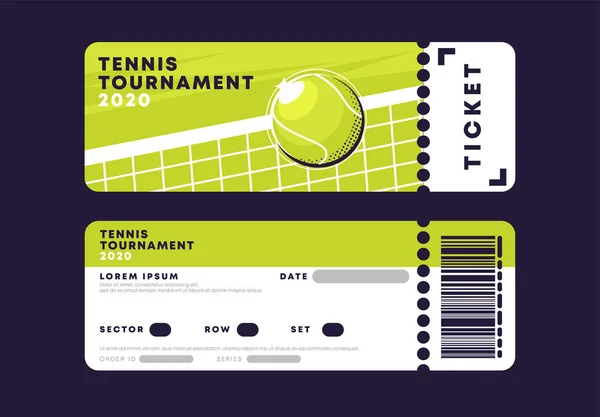 Illustration Vectorielle Ticket Entrée Match Tennis Tournoi Tennis — Image vectorielle
