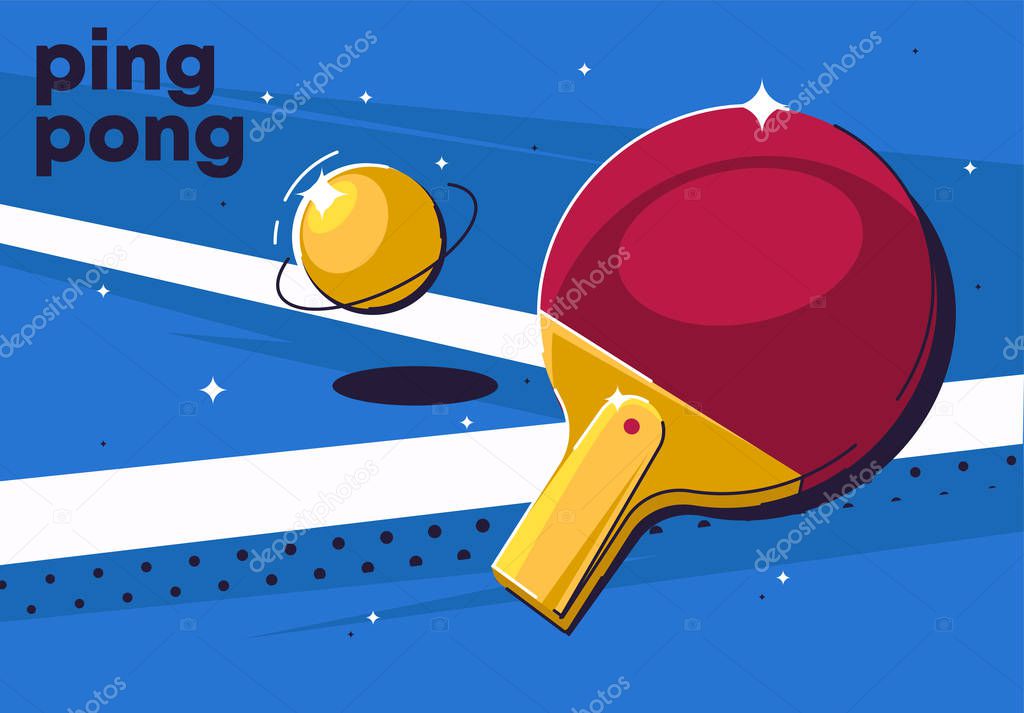 vector illustration of ping pong table rackets with a small ball