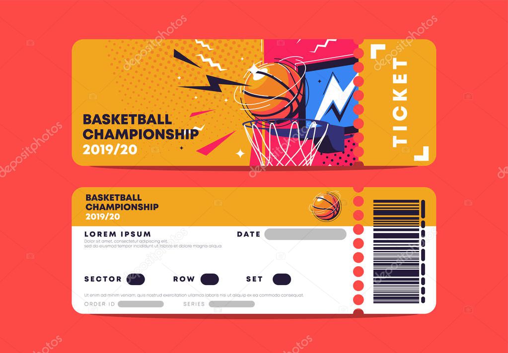 Vector illustration of the entrance ticket template for the basketball championship