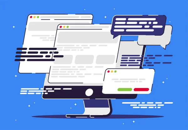 Wektorowa Ilustracja Monobloku Wieloma Otwartymi Oknami Internetowymi Linki Zasobów Internetowych — Wektor stockowy